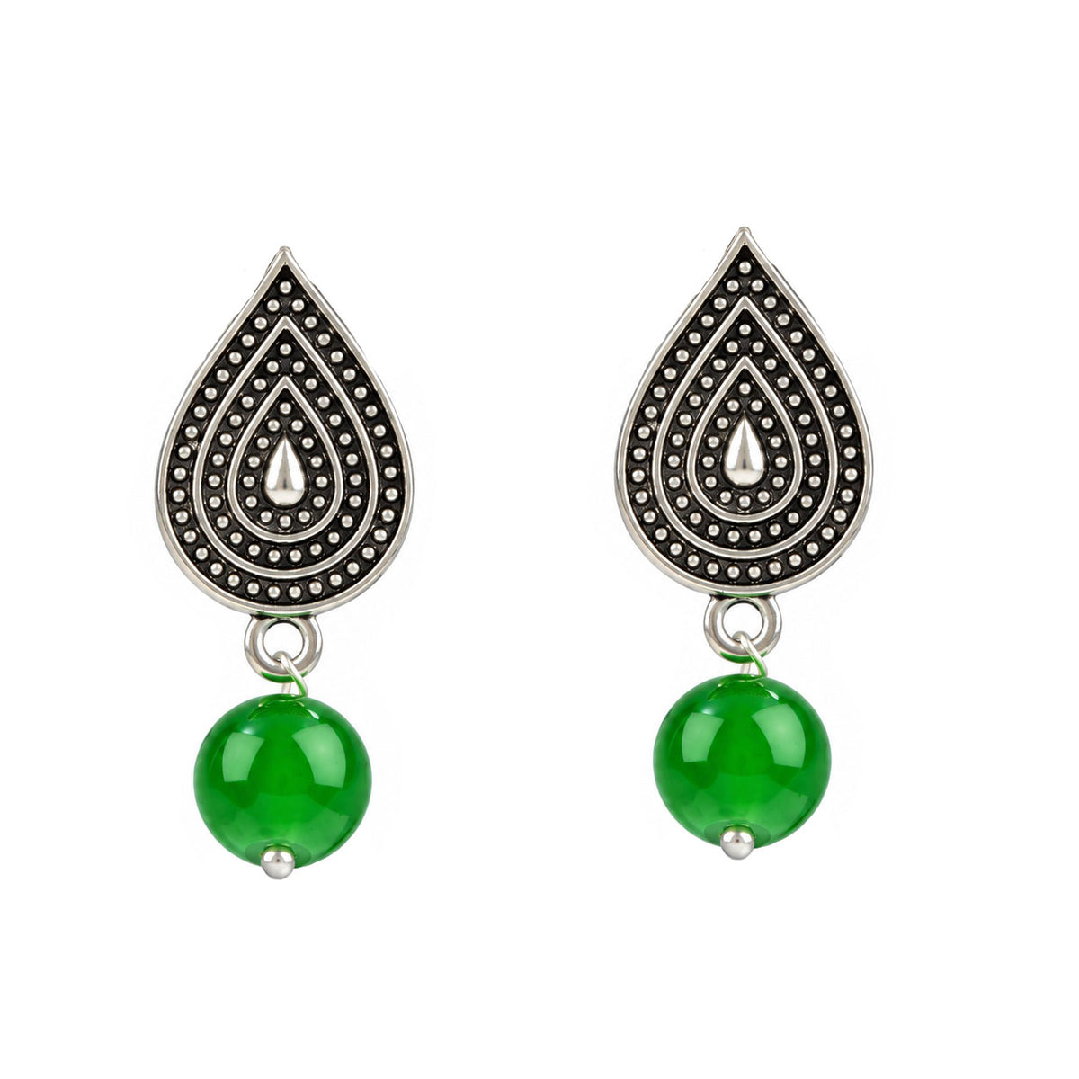 Oxidized German Silver Half Moon Pendant Necklace with Green Beads and Matching Earrings & Bracelet – Navratri Special Traditional Jewellery Set for Women