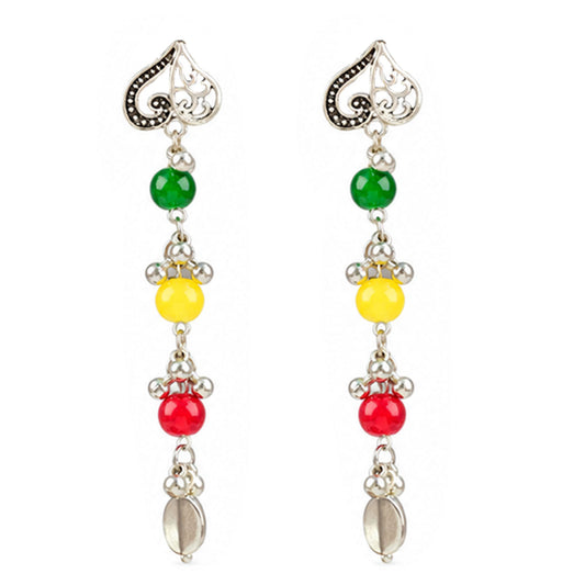 Oxidized German Silver Multicolor Beaded Necklace, Bracelet & Earrings Set – Floral Pendant Ethnic Wire Collar Jewellery Set for Women, Navratri Special