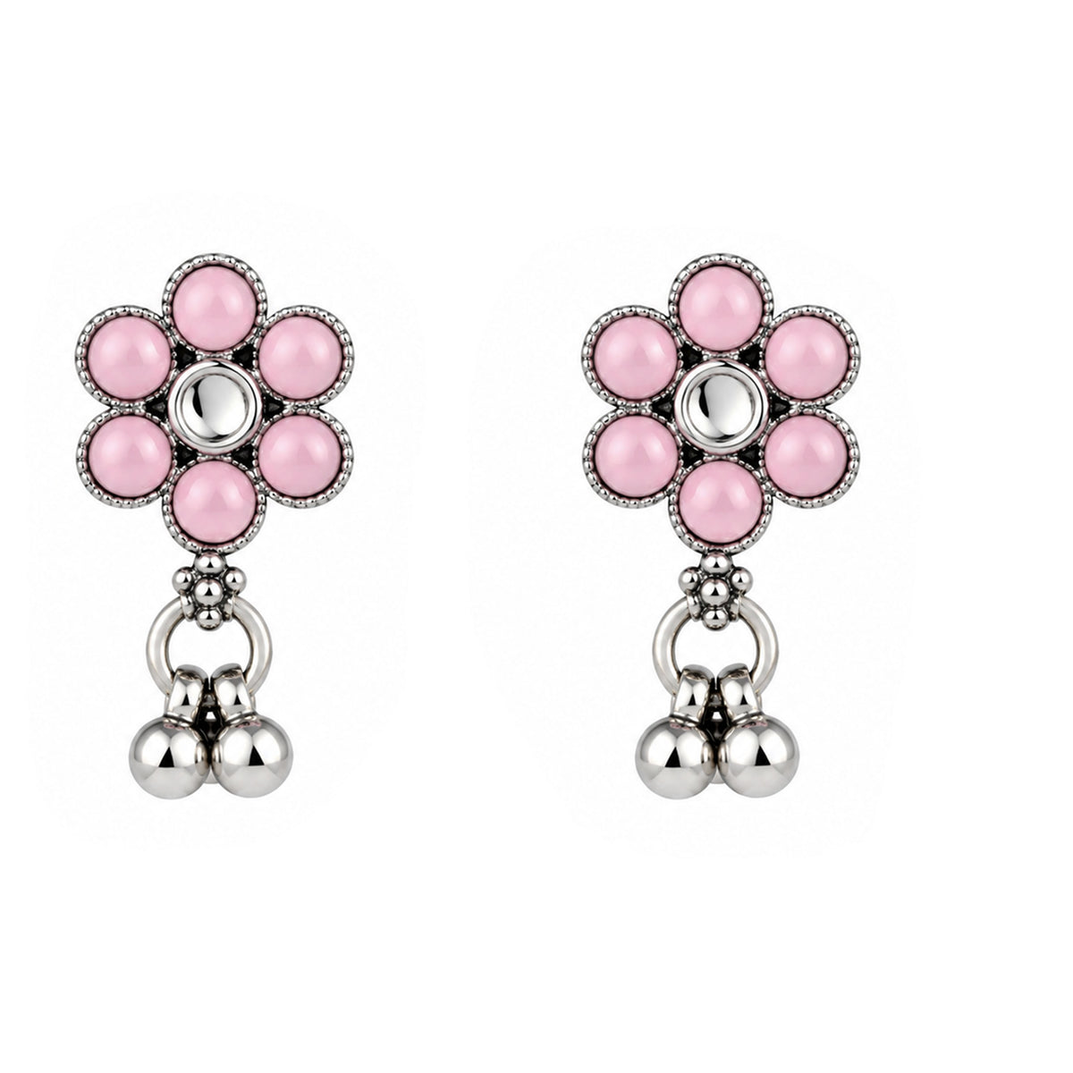JFL - Jewellery for Less Oxidized German Silver Flower Necklace Set with Earrings and Bracelet – Multicolor Stone Choker Jewellery Set for Women & Girls, Traditional Ethnic Antique Silver Combo