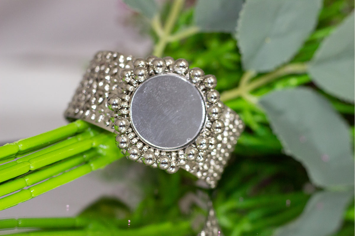 JFL - Jewellery for Less Stylish Silver Plated Mirror Work Adjustable Kada for Women And Girls.(Navratri Special)