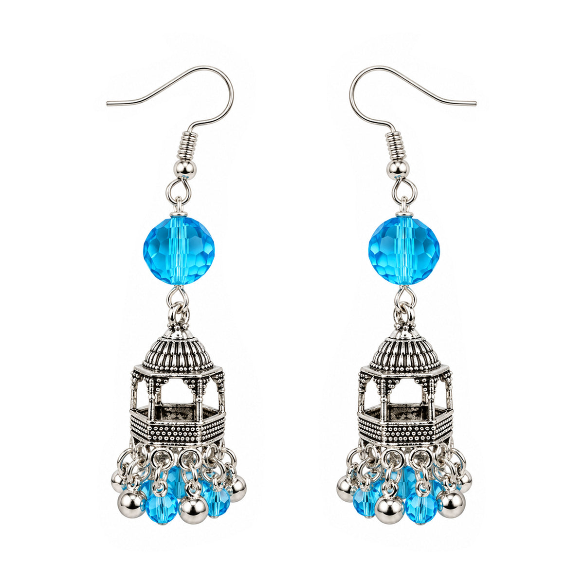 JFL - Jewellery for Less Navratri Turquoise Blue Crystal Beaded Necklace Earring with Bracelet Set for Women | Oxidized German Silver Goddess Pendant | Traditional Ethnic Jewellery for Festive & Wedding