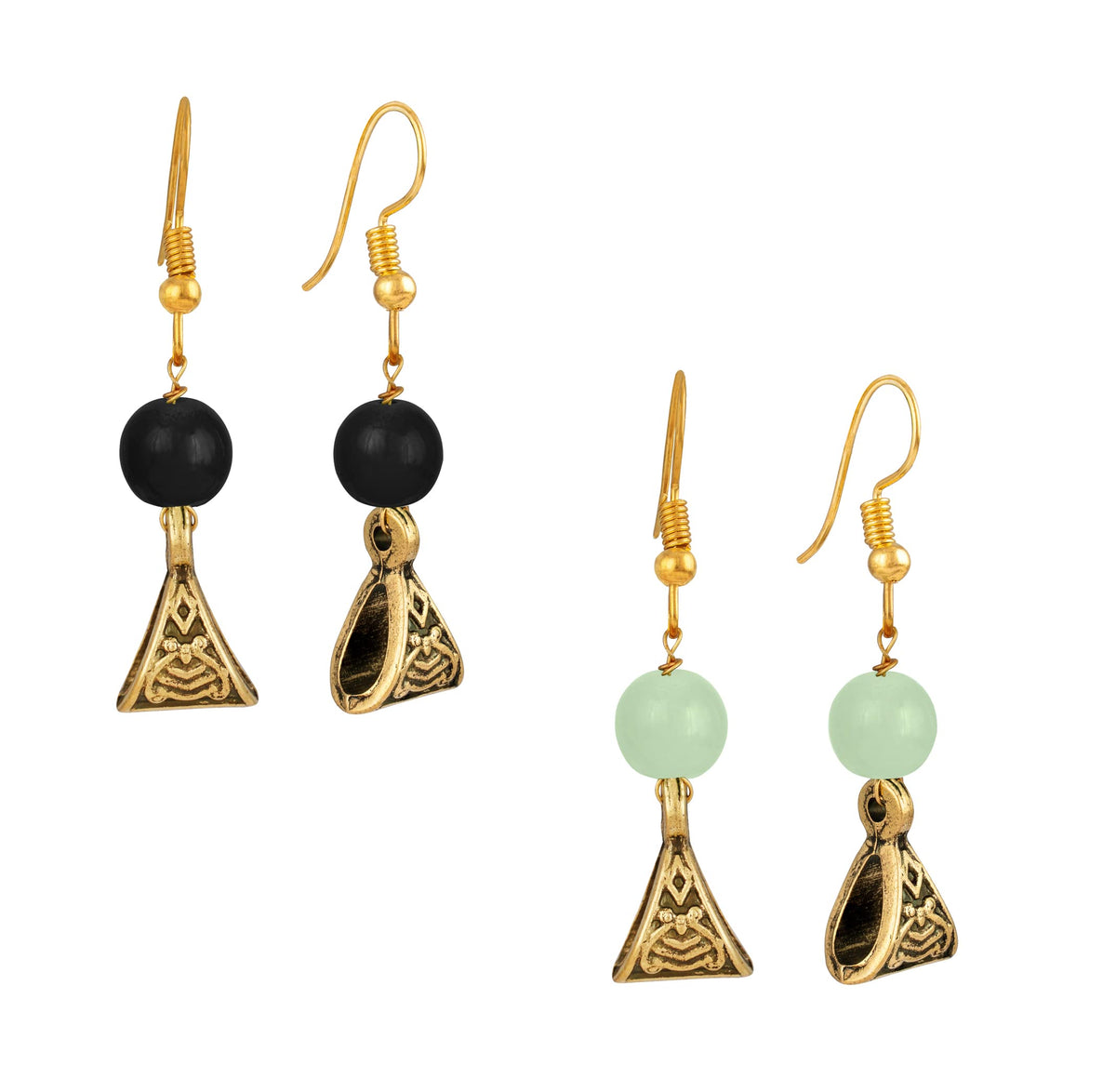 JFL - Jewellery for Less Gold Plated Fashion German Oxidized and Onyx Beaded Combo of 2 Fancy Necklace Set for Women & Girls (Black, Mint Green),Valentine