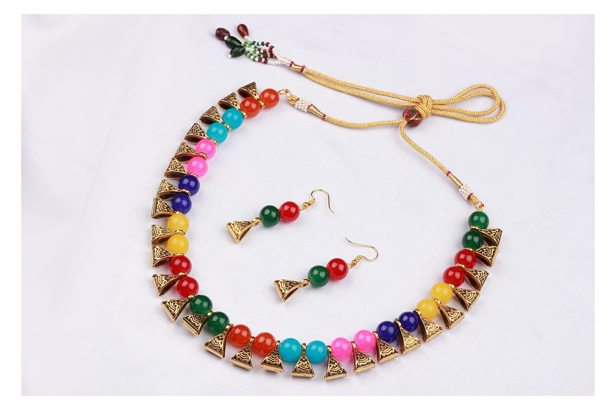JFL - Jewellery for Less Gold Plated Fashion German Oxidized and Onyx Beaded Combo of 2 Fancy Necklace Set for Women & Girls (Rani Pink, Multicolor),Valentine