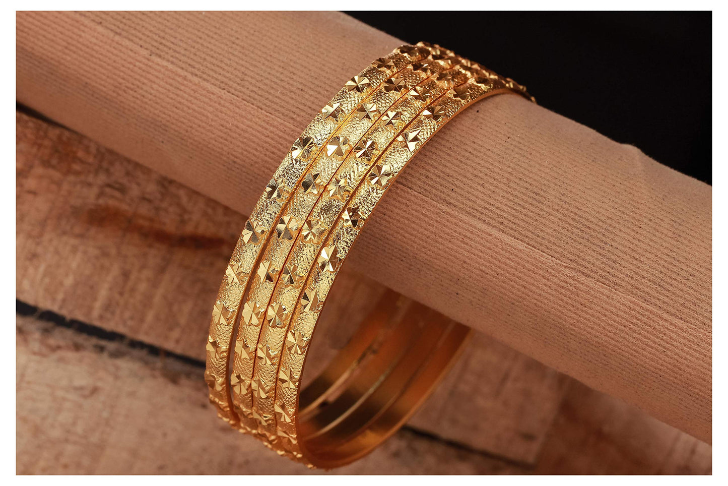 One Gram Matt Gold Plated Design Bangle Set (Set Of 4) (Gold)