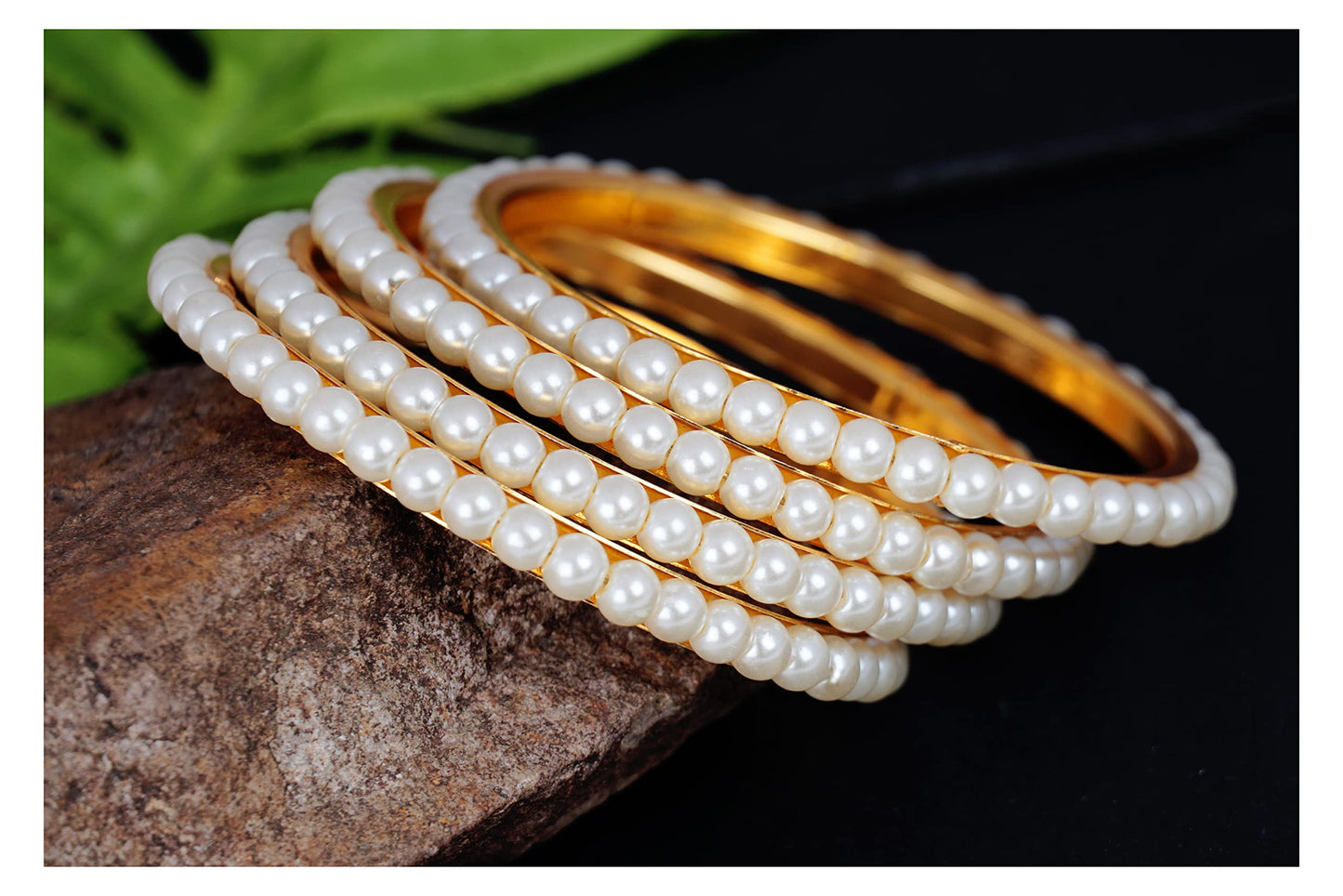 One Gram Gold Plated Pearl Bangle Set .(Set Of 4-2.6)