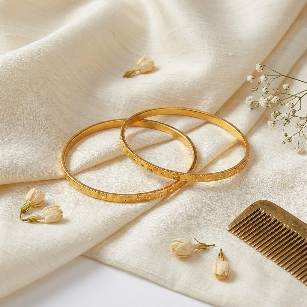 One Gram Gold Plated Cut Work Bangle Set - (Set Of 2)