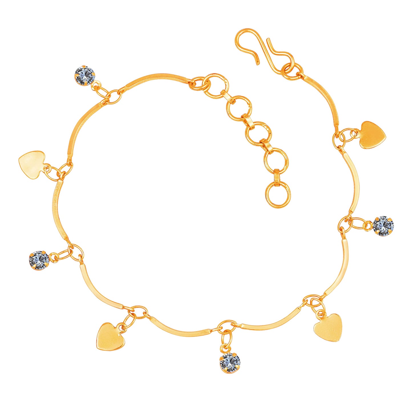 Heart & CZ American Diamond Charm Bracelet – Gold-Plated Romantic Gift
