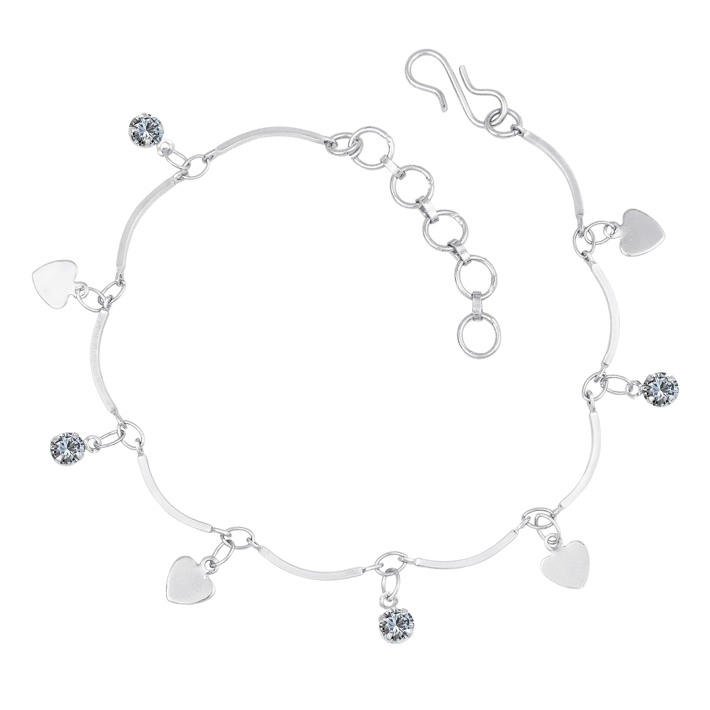 Heart & CZ American Diamond Charm Bracelet – Romantic Gift for Her