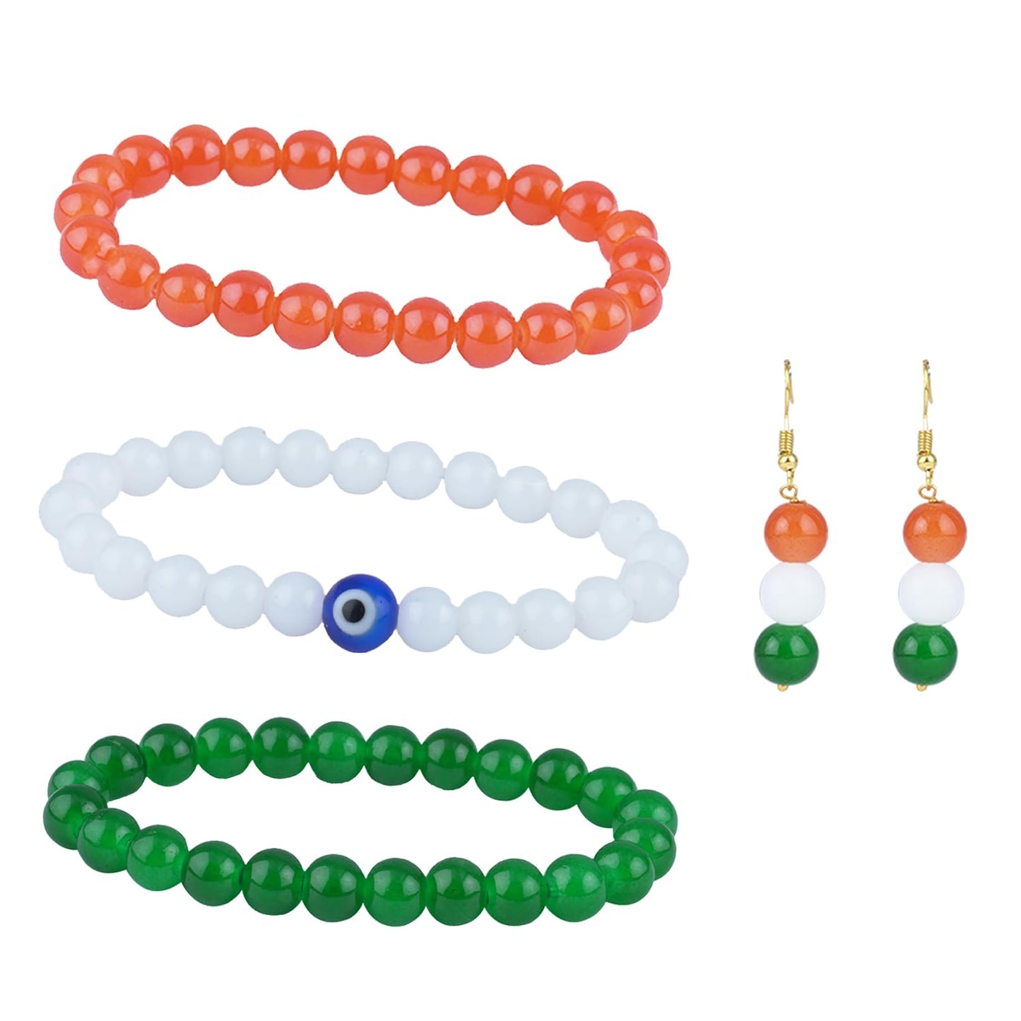 Tricolour Evil Eye Bracelet & Earring Set – Independence Day Combo
