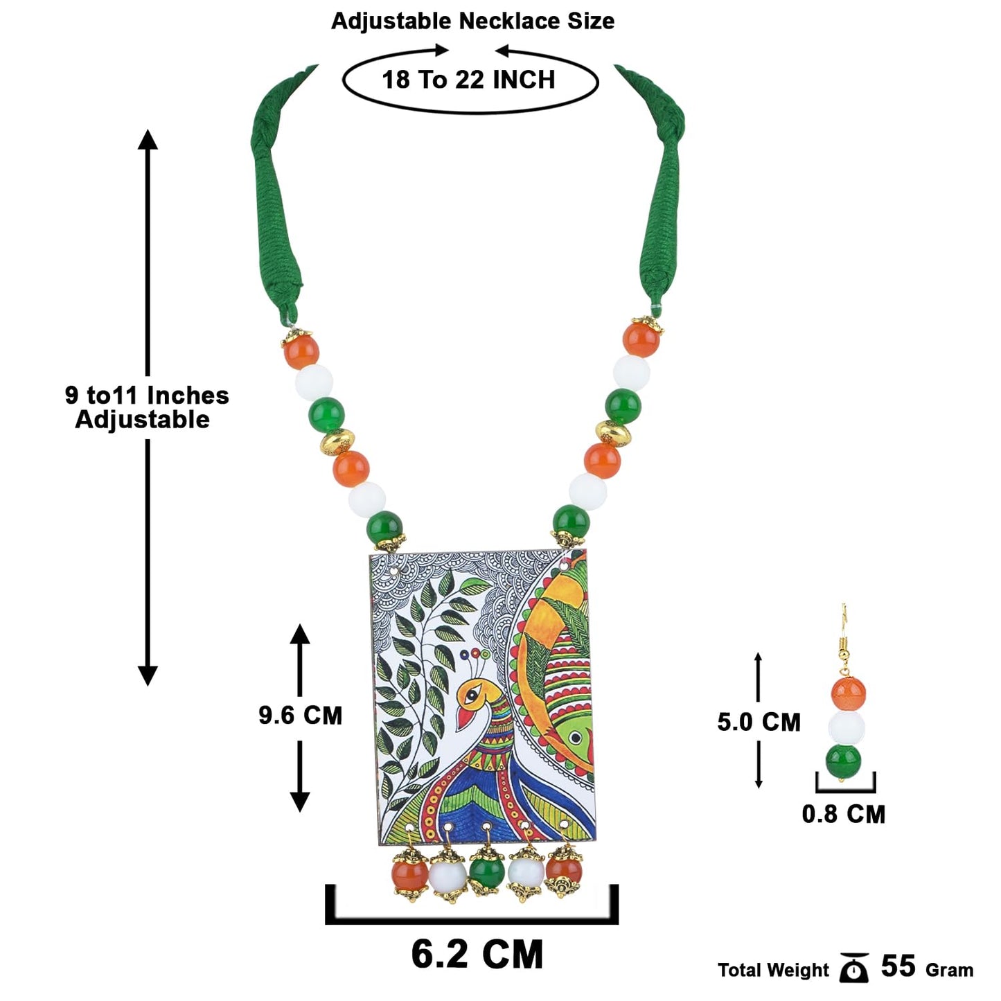 Tricolour Peacock Necklace & Bracelet Set – Independence Day Special