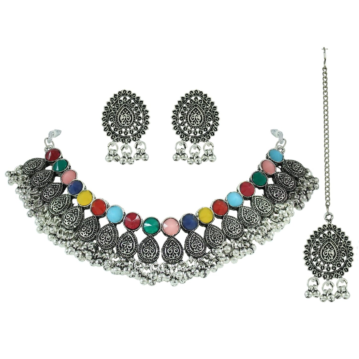 Navratri Oxidised Choker Set – Necklace, Earrings, Maang Tikka & Bracelet