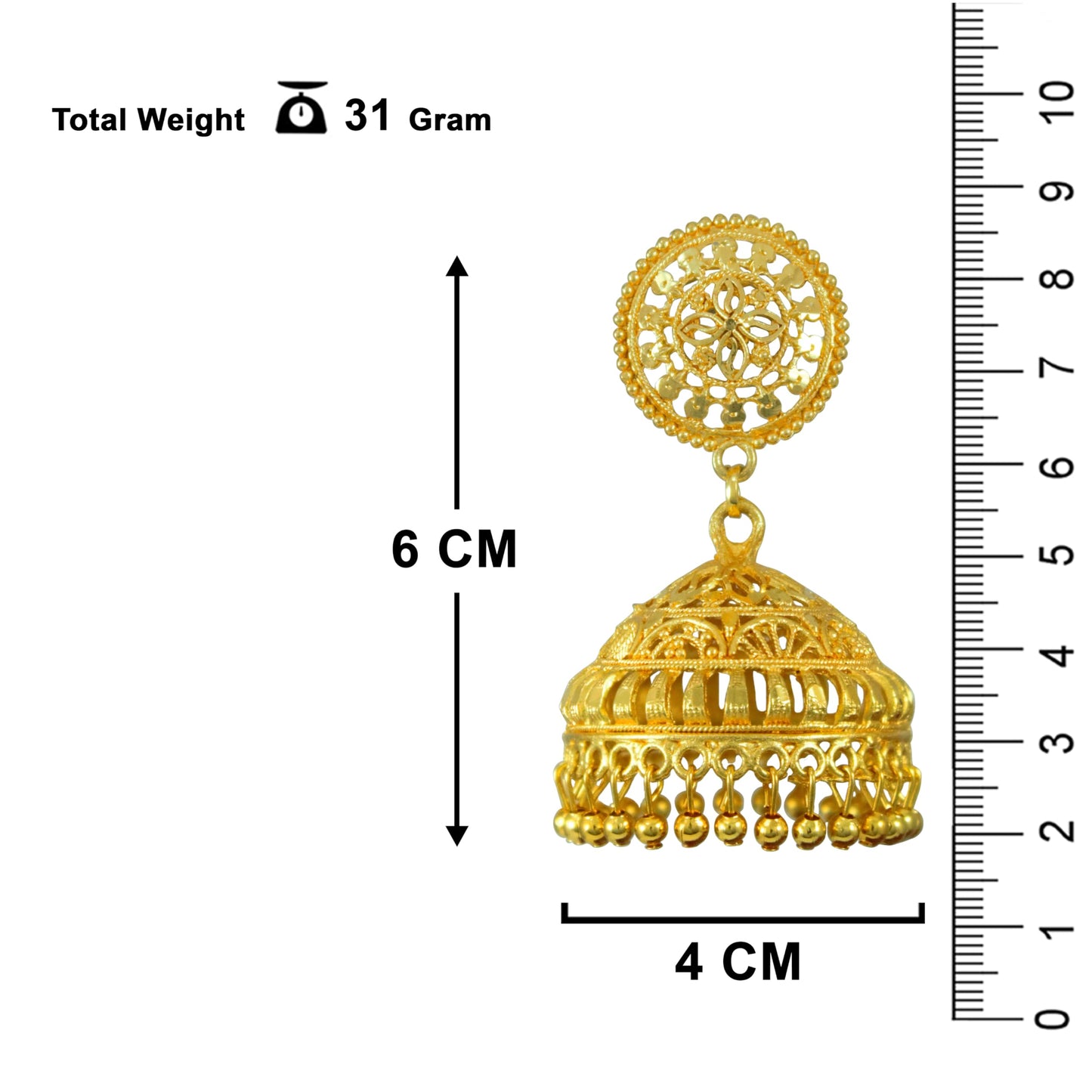 Gold-Plated Dome Jhumka Earrings – Traditional Ethnic Statement Jewelry