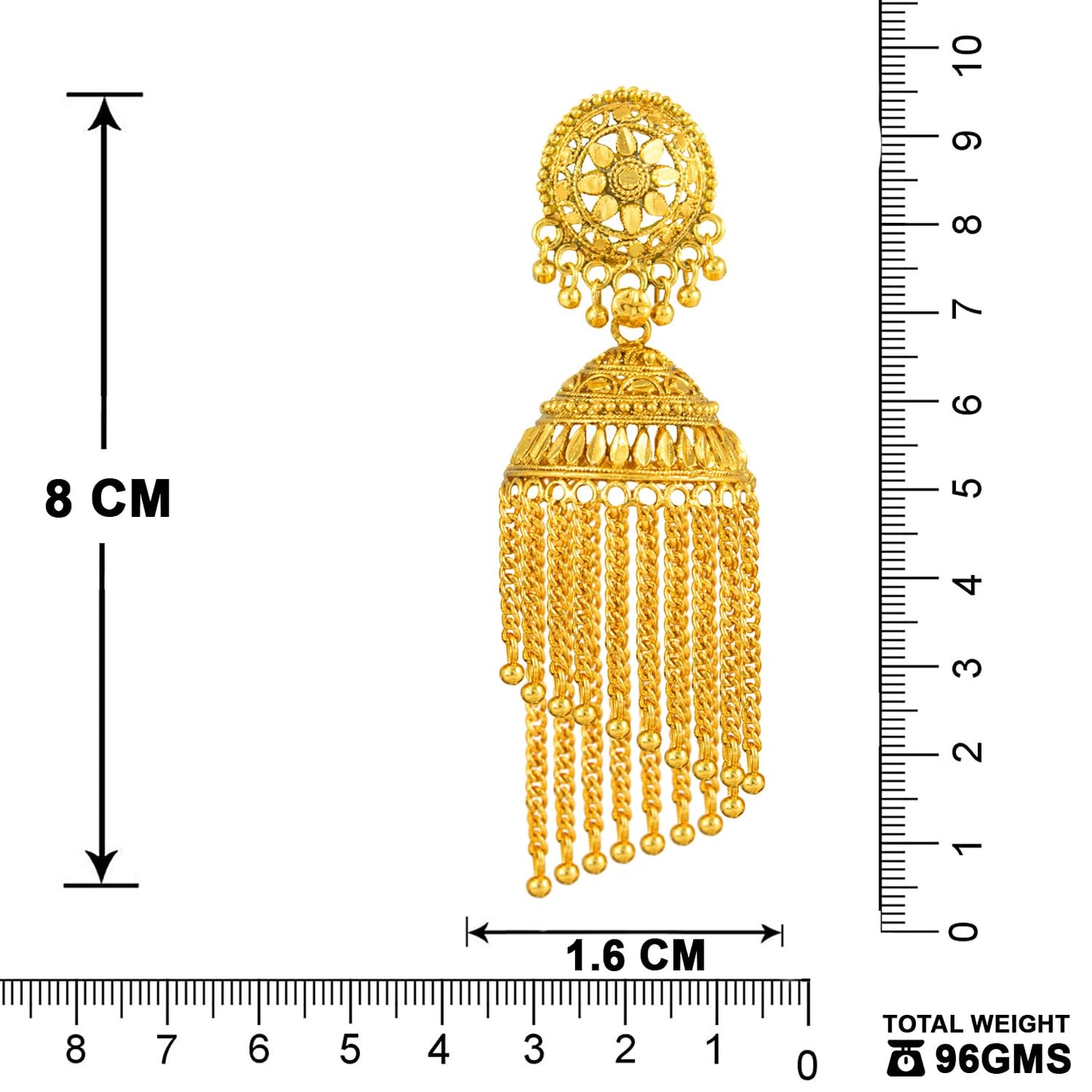 Gold Plated Dangler Chain Tassels Long Jhumka Earrings .