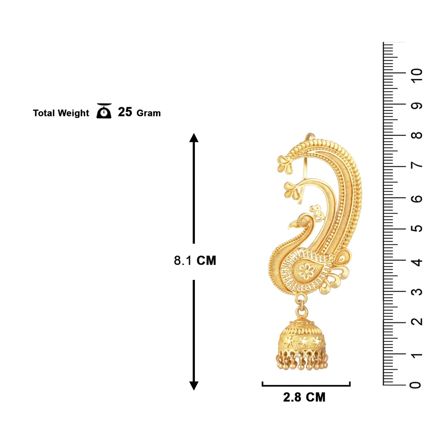 Gold Plated Peacock Design Ear Cuff Earring With Jhumka .