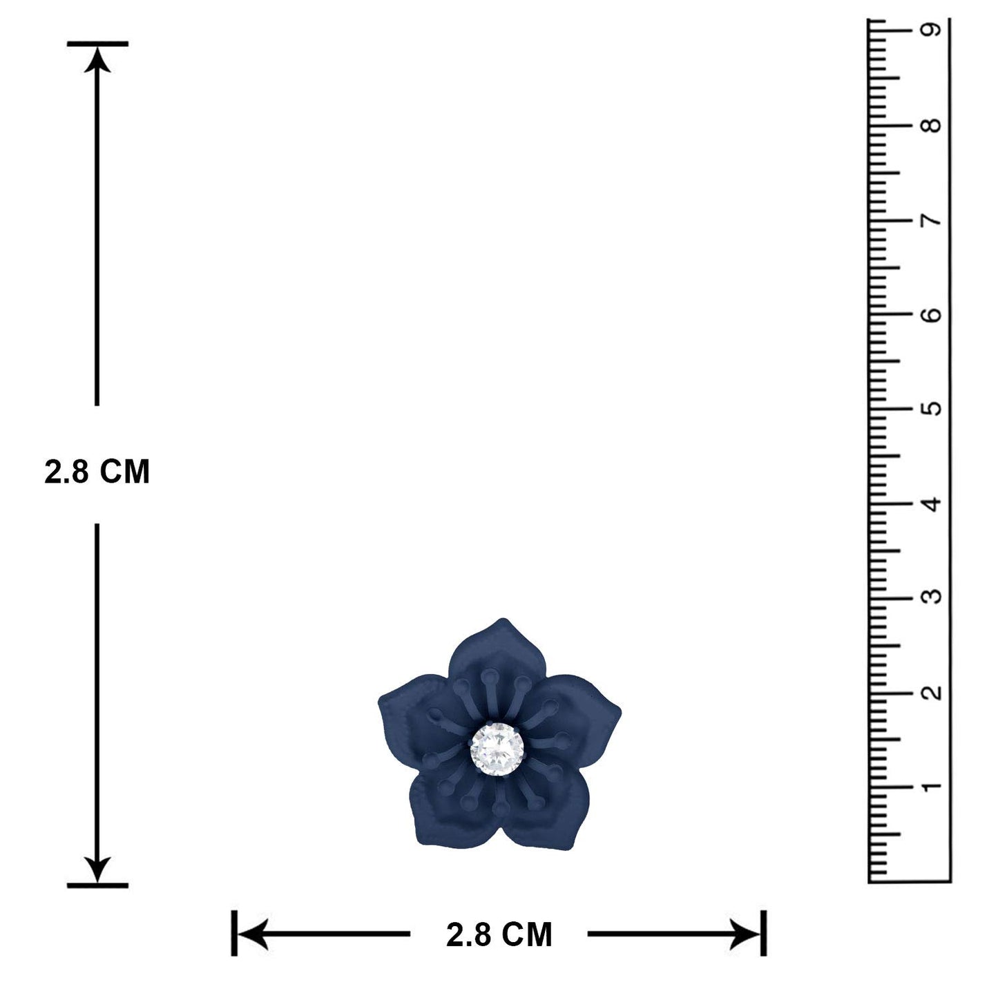Floral Solitaire Austrian Diamond Earrings – Navy Blue Matte Rubber Finish