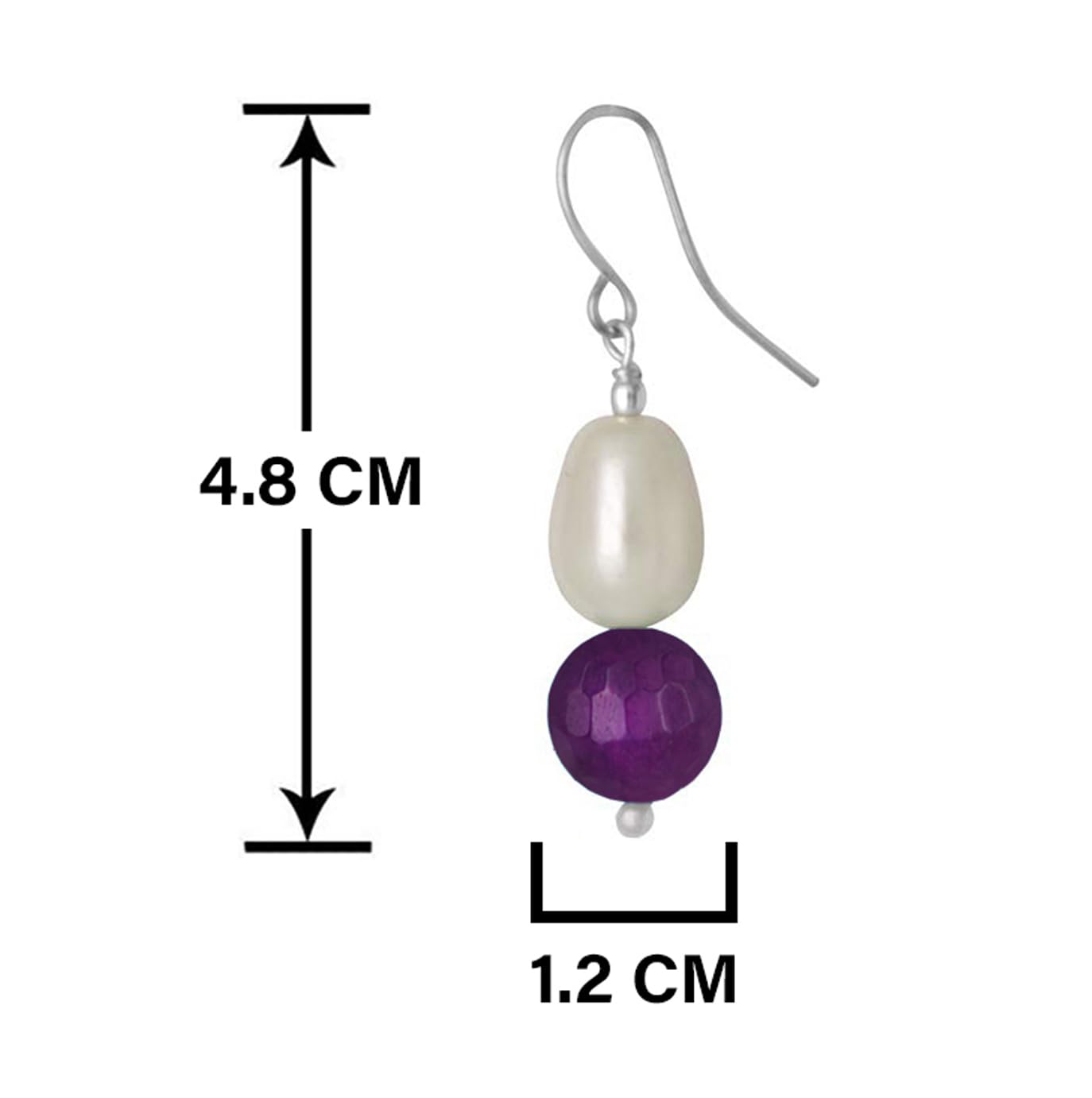 German Silver Plated Design Imitation Pearl Reiki Gemstone Onyx Bead Dangler Earring (Purple)
