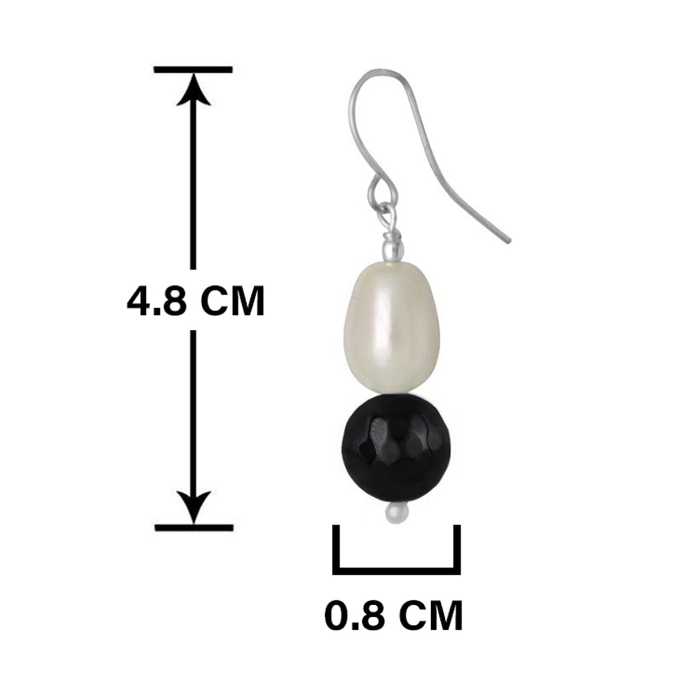 German Silver Plated Design Imitation Pearl Reiki Gemstone Onyx Bead Dangler Earring (Black)