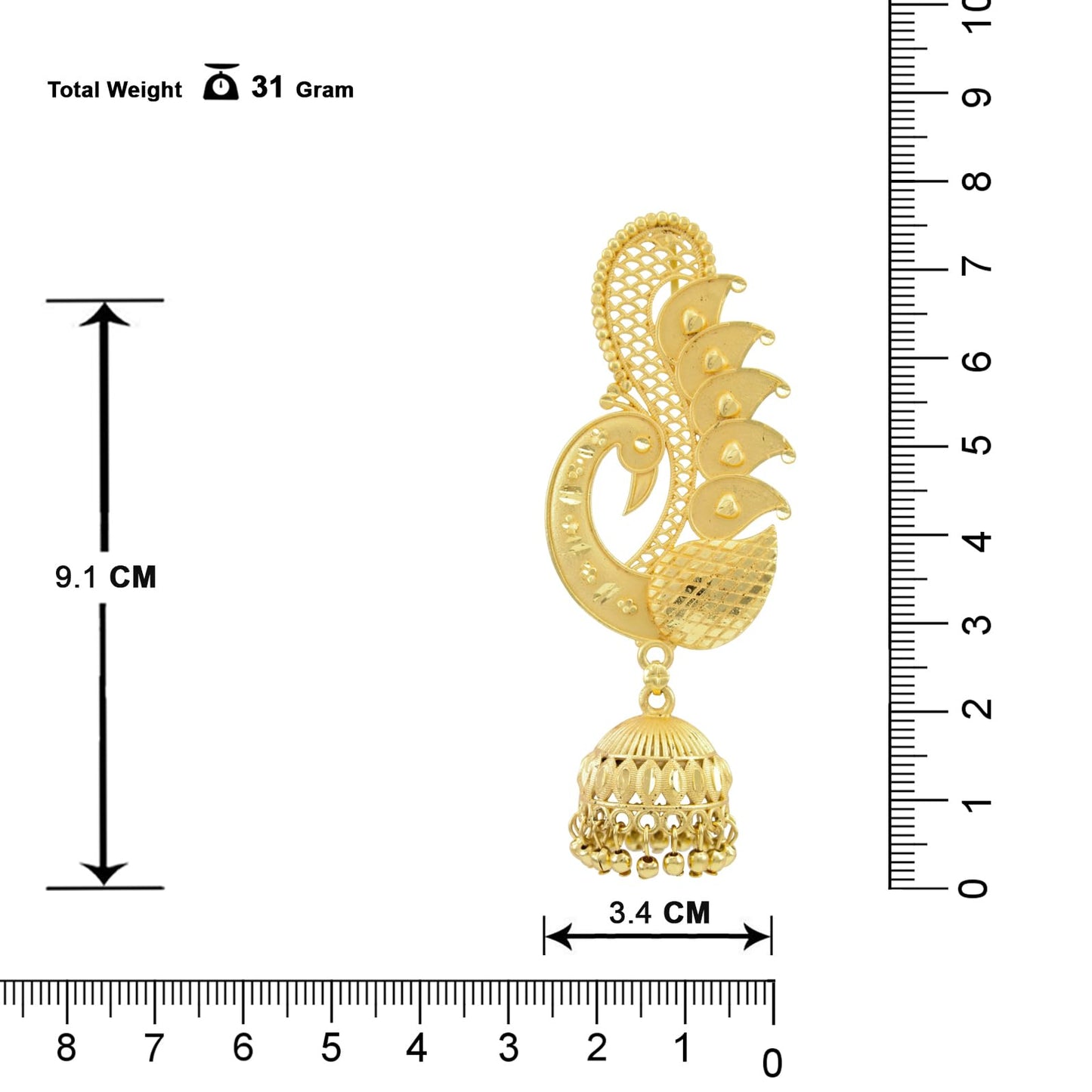Gold Plated Ear Cuff With Jhumki Peacock Design Ear Wrap Earring