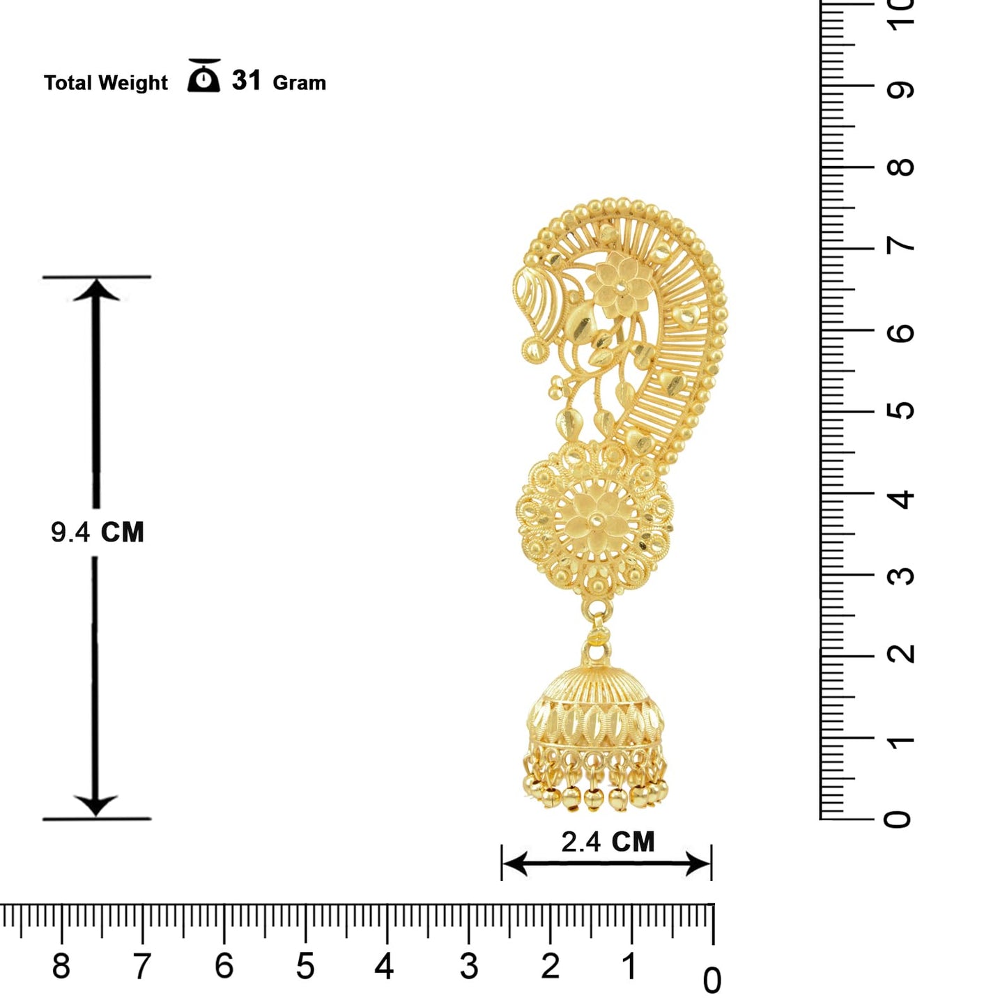 Gold-Plated Floral Ear Cuff with Jhumki – Statement Ear Wrap Earrings