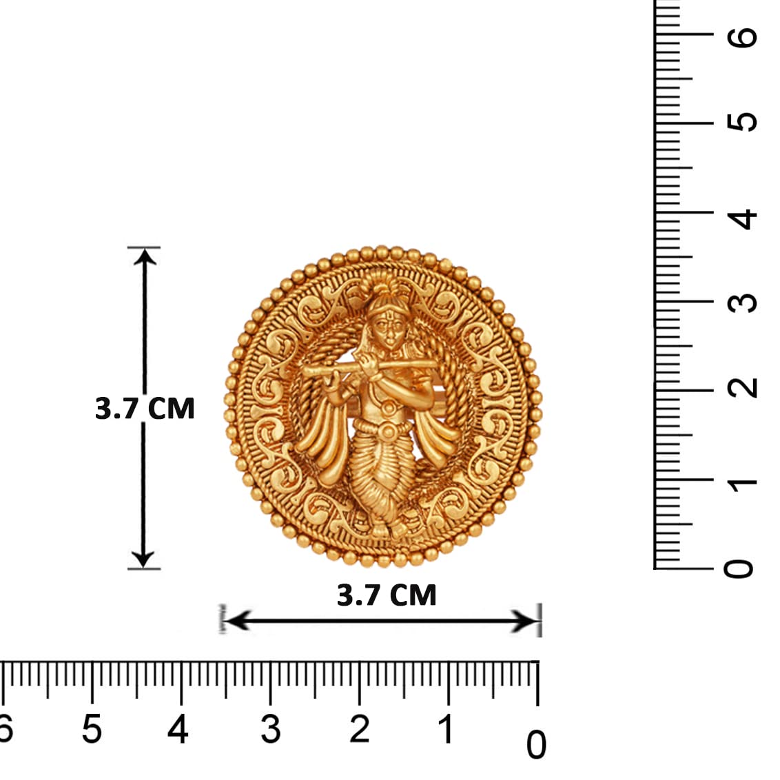 One Gram Micro Gold Plated Antique Round Lord Krishna Adjustable Finger Ring Indian Temple