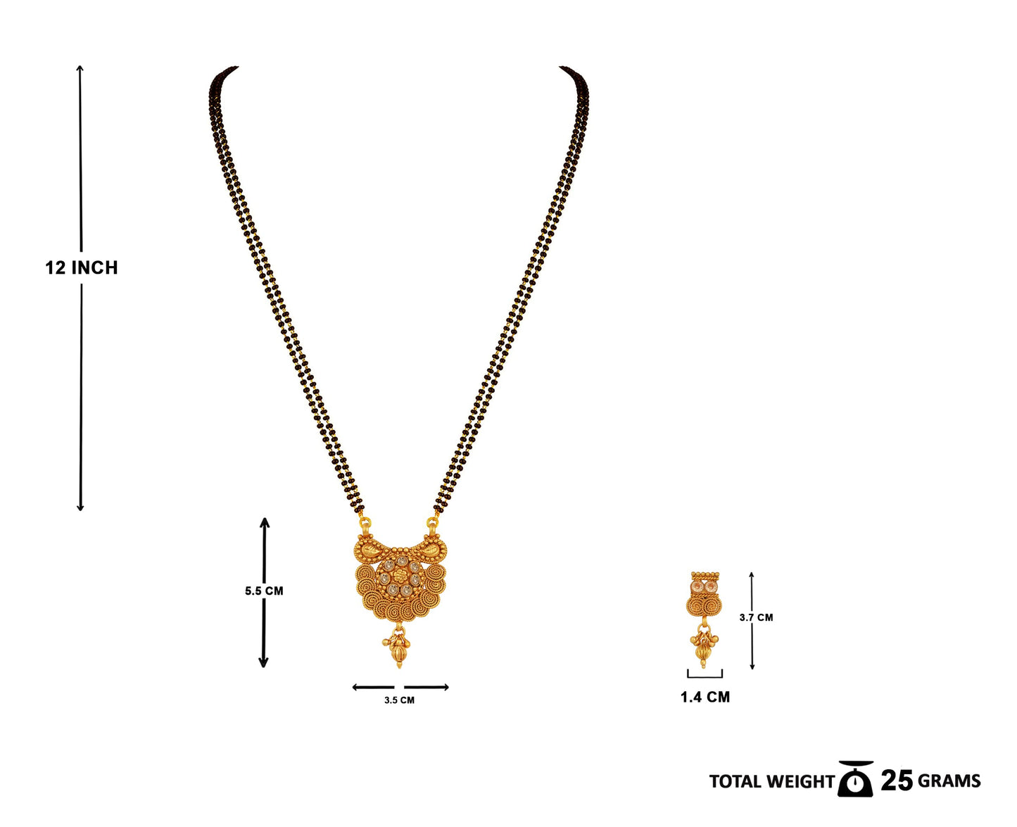 One Gram Gold Plated Spiral Diamond Mangalsutra With Earring.