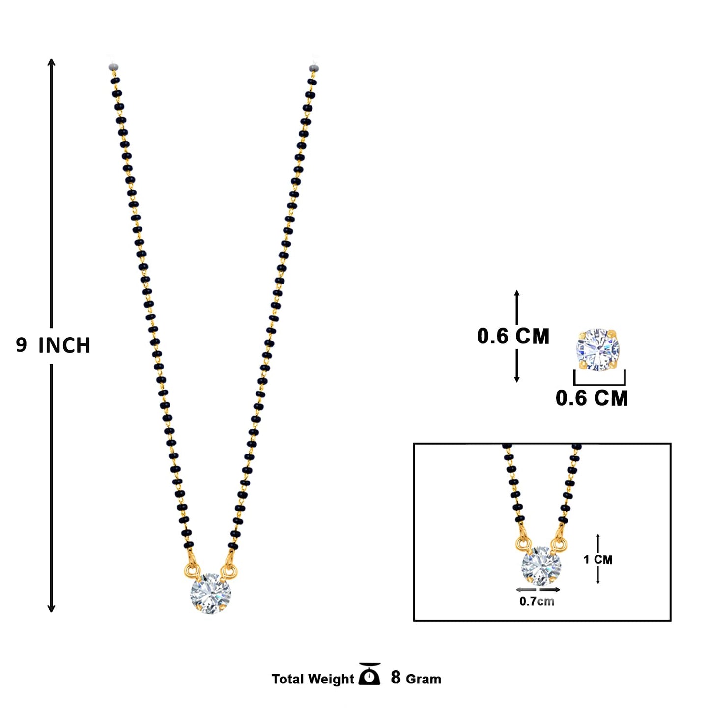 Gold Plated Solitaire Modern Cz American Diamond Mangalsutra Set (18 Inch)