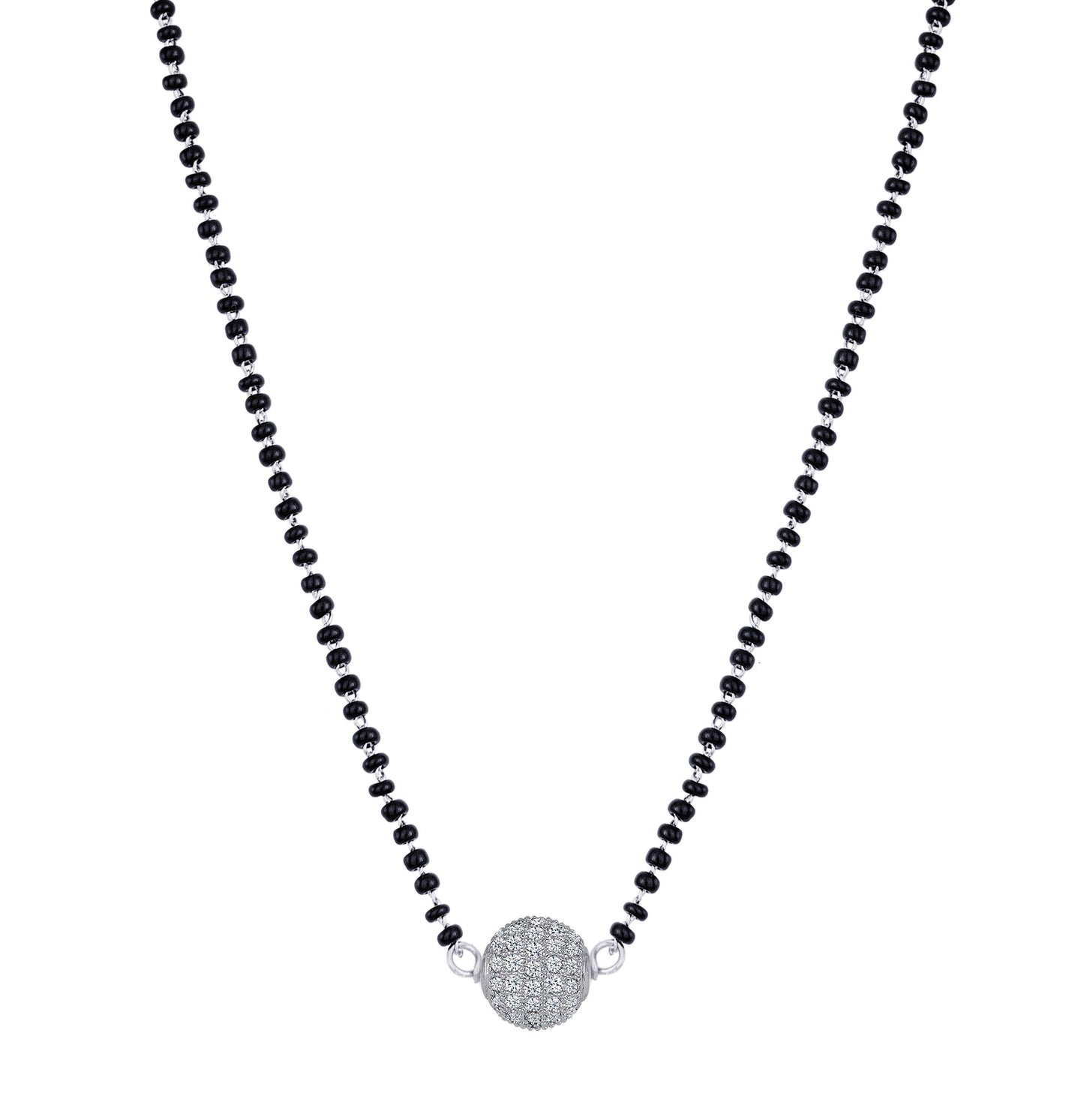 Women'S Silver Plated American Diamond Studded Single Ball Pendant Short Chain Mangalsutra