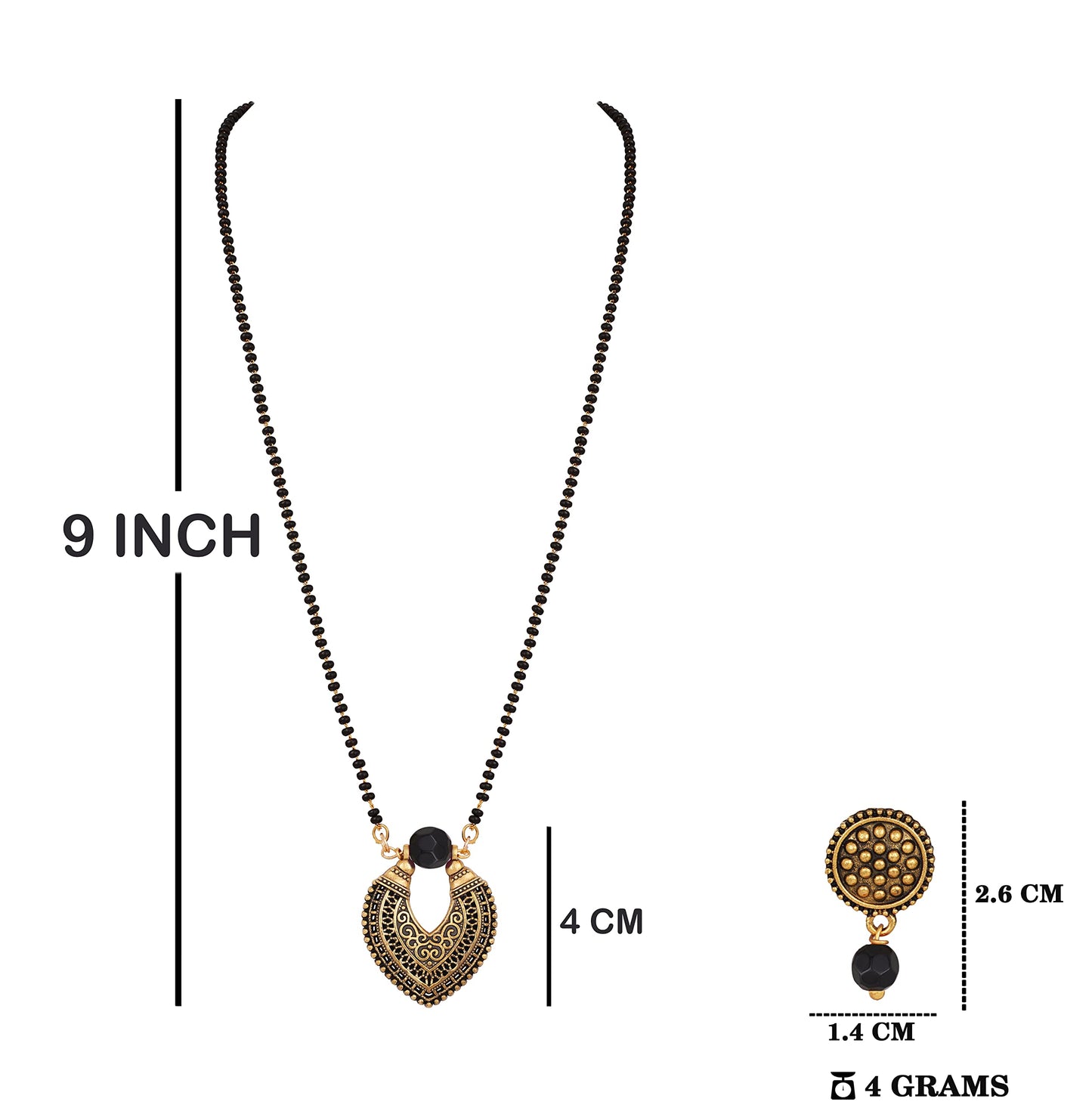 Oxidise Gold Plated Leaf Shape Pendant Mangalsutra . (Black)