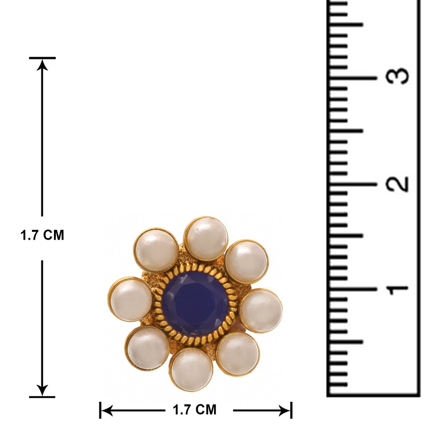 One Gram Gold Plated Pearl Necklace Set/ Set With Kudi Earrings (Blue)