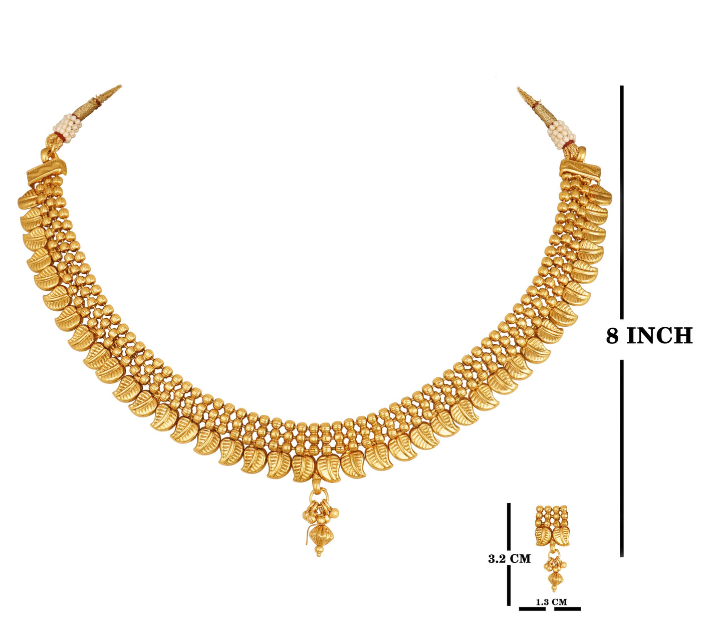 Gold Plated Leaf Design Short Choker Set With Adjustable Thread