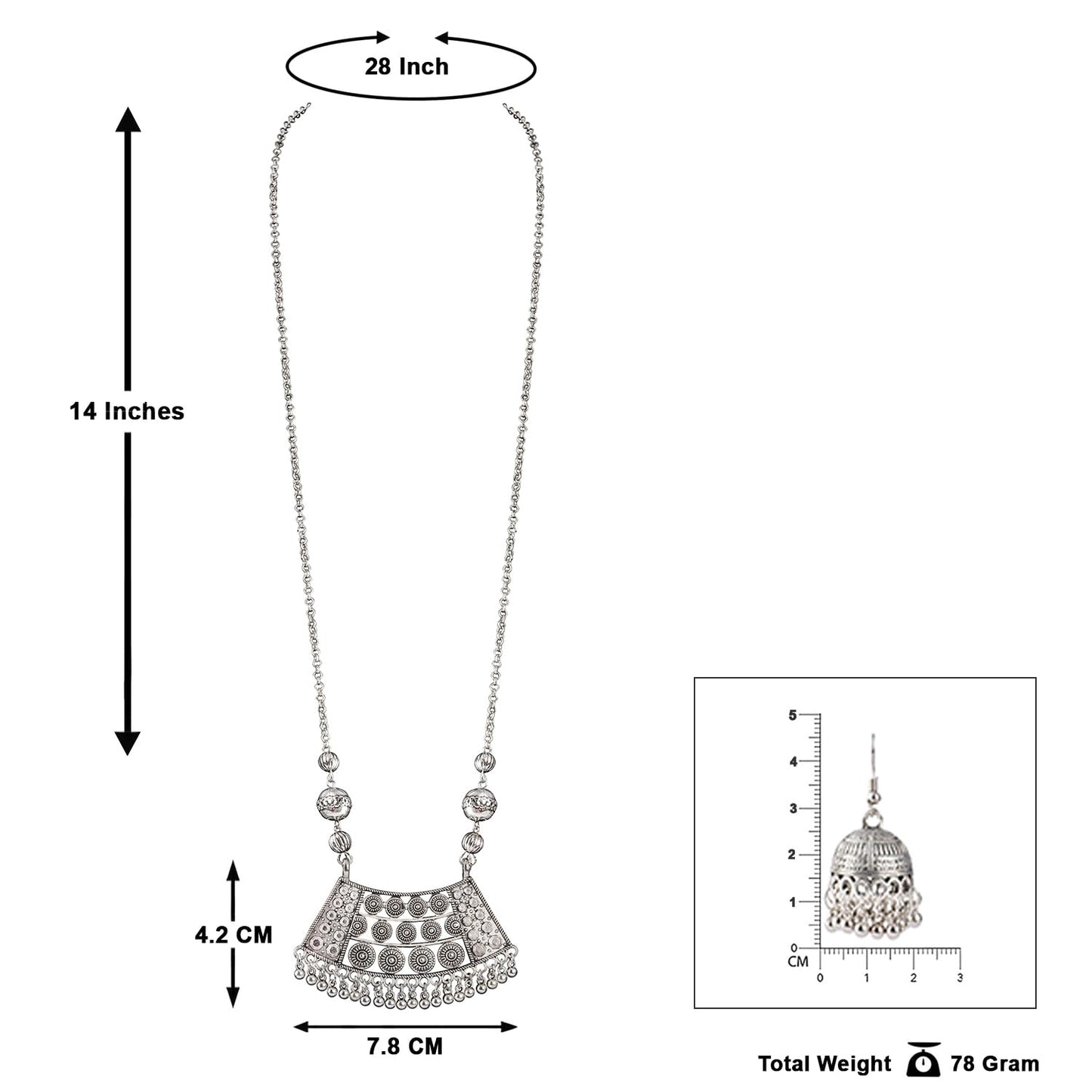 Able Silver Plated German Oxidized Pendant With Long Chain Necklace Set