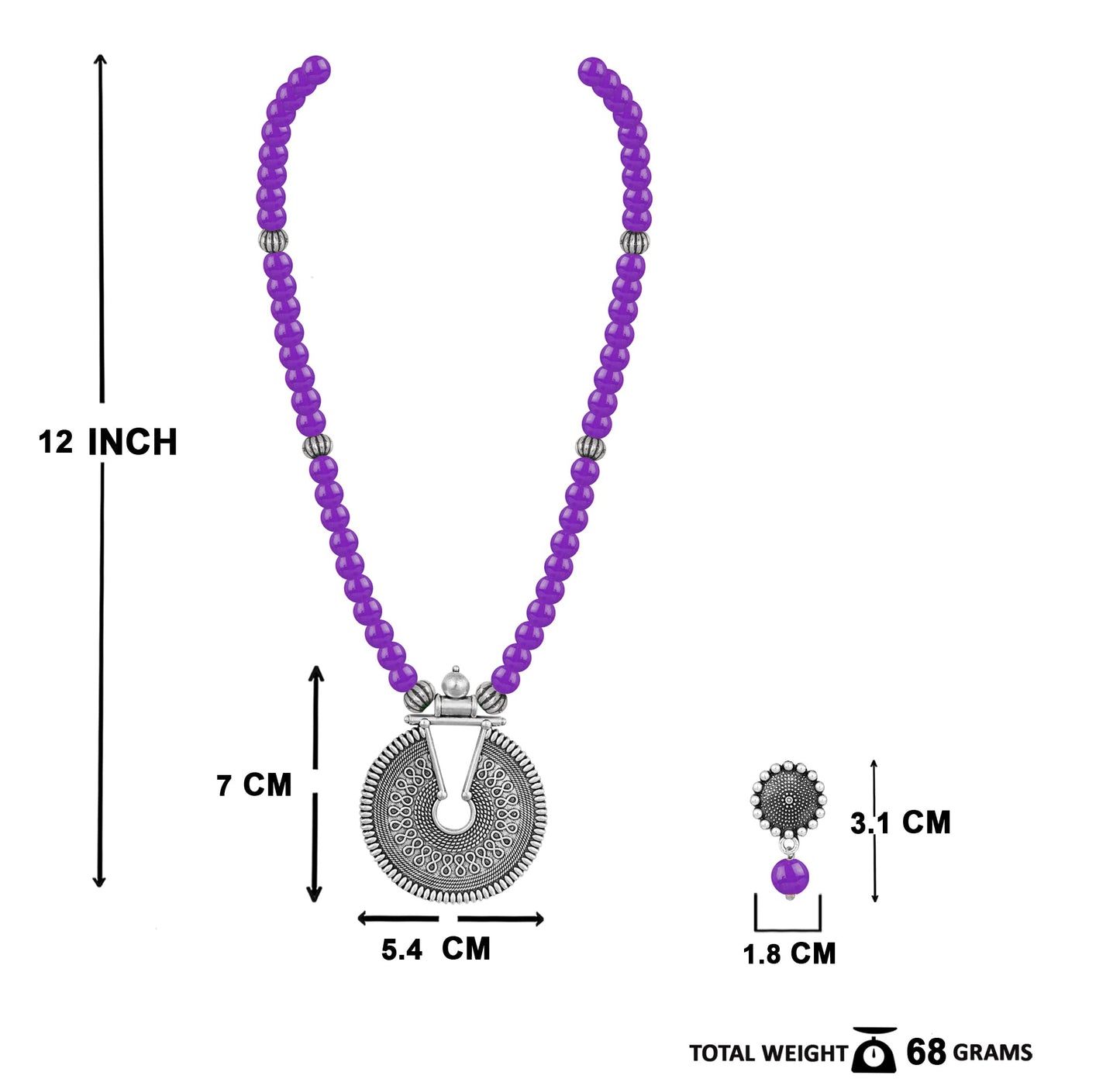 Oxidized German Silver Key Hole Necklace Set – Purple Beaded Ethnic Jewelry