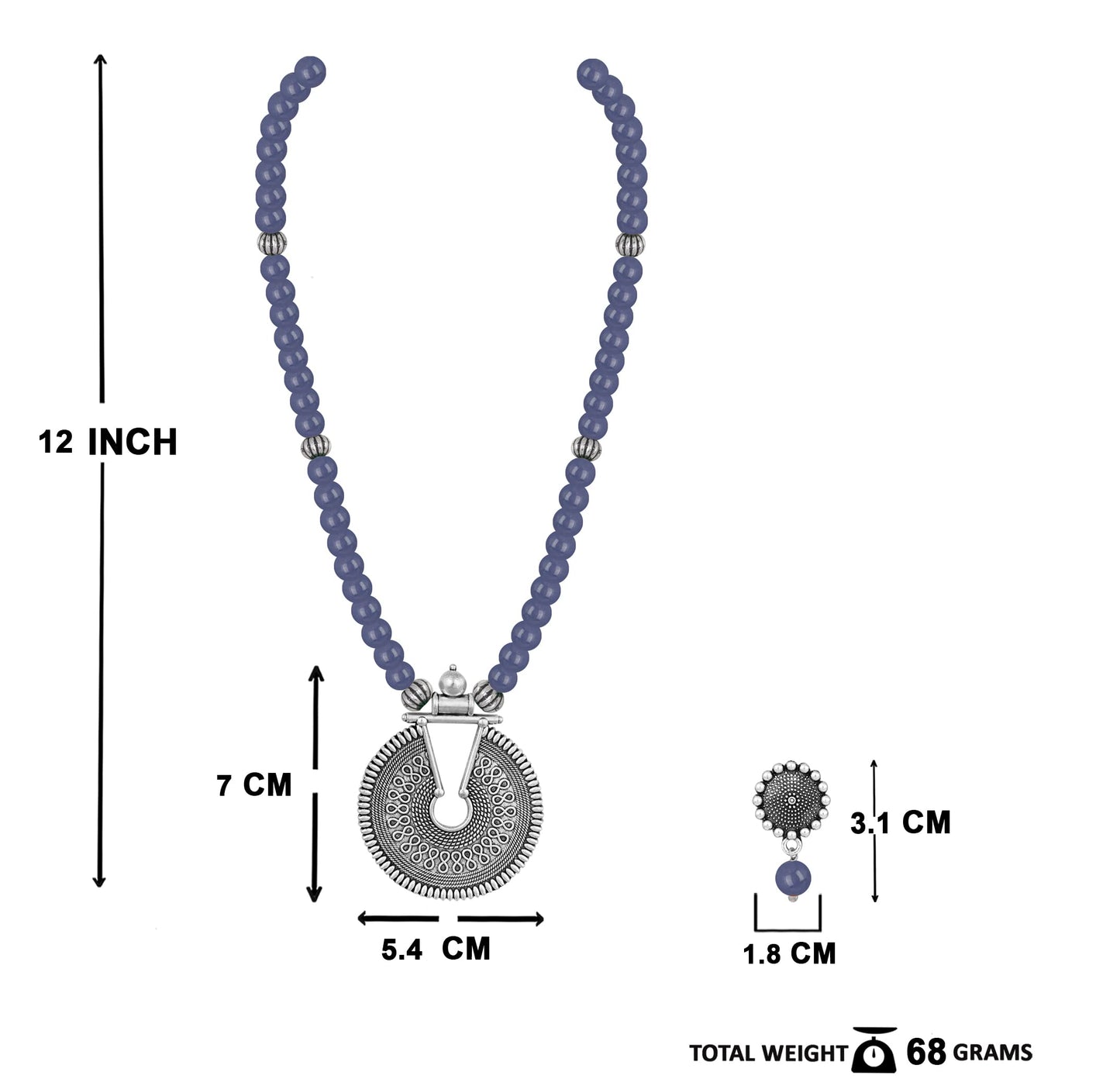 Oxidized German Silver Key Hole Necklace Set – Sea Blue Beaded Ethnic Jewelry