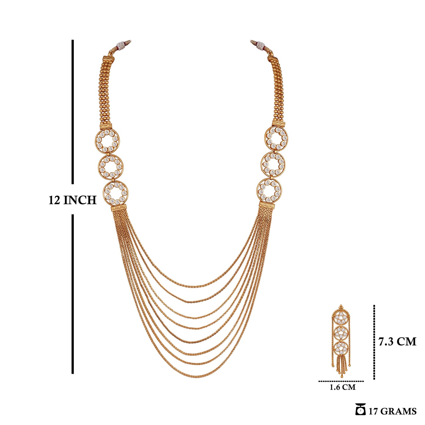 Gold Plated Multistrand Chain Lcd Stone Studded Fancy Necklace Set .