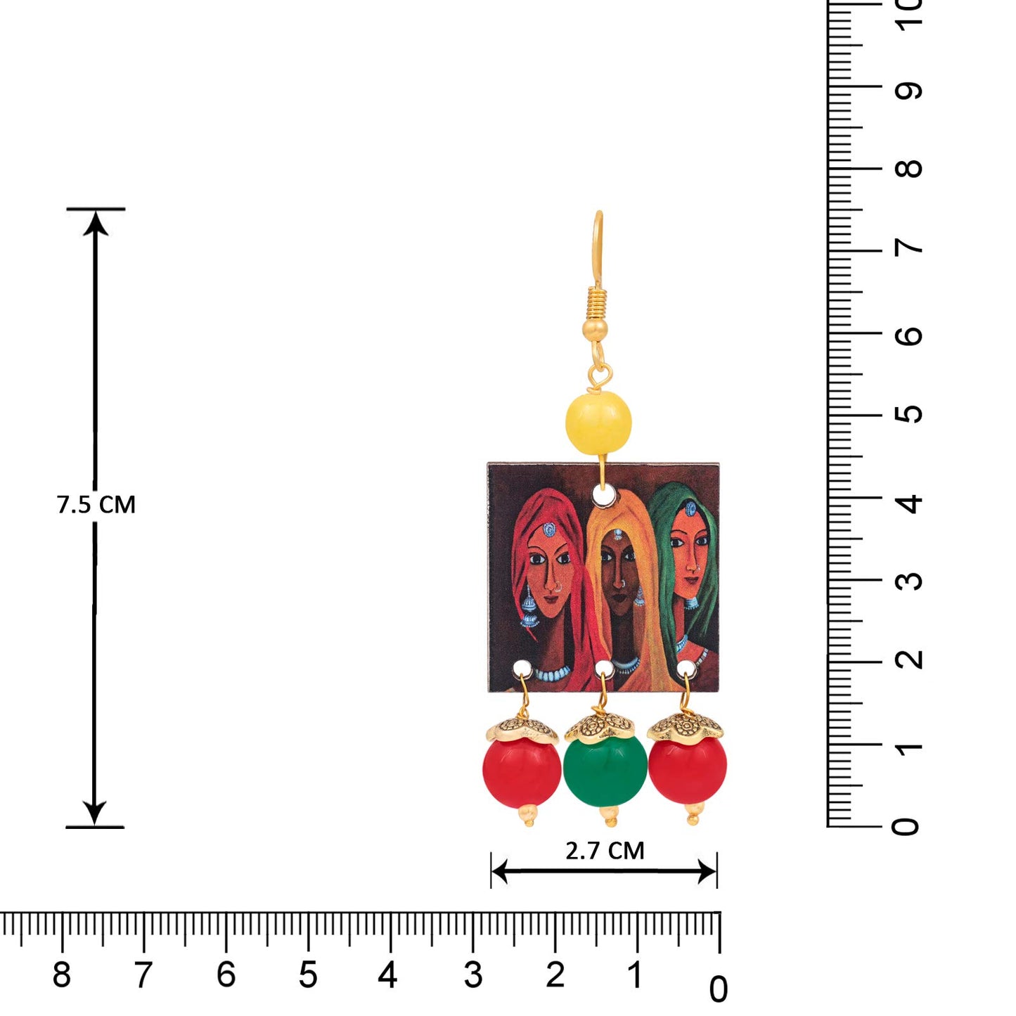Fl - For Less Rajasthani Women Painting Print Beaded Necklace Set (Red, Green & Yellow)