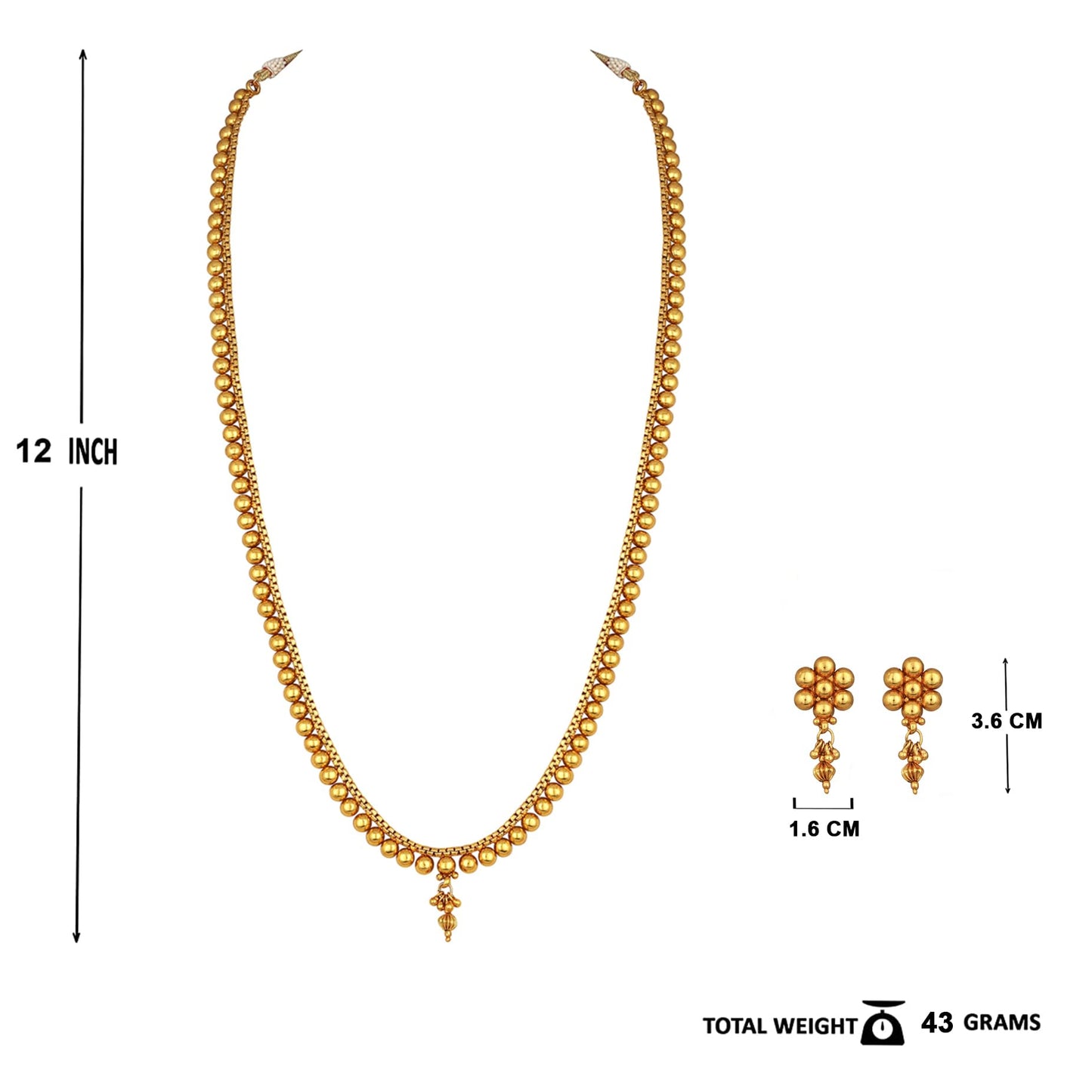 One Gram Gold Plated Patta Golden Bead Design Long Necklace Set With Adjustable Thread