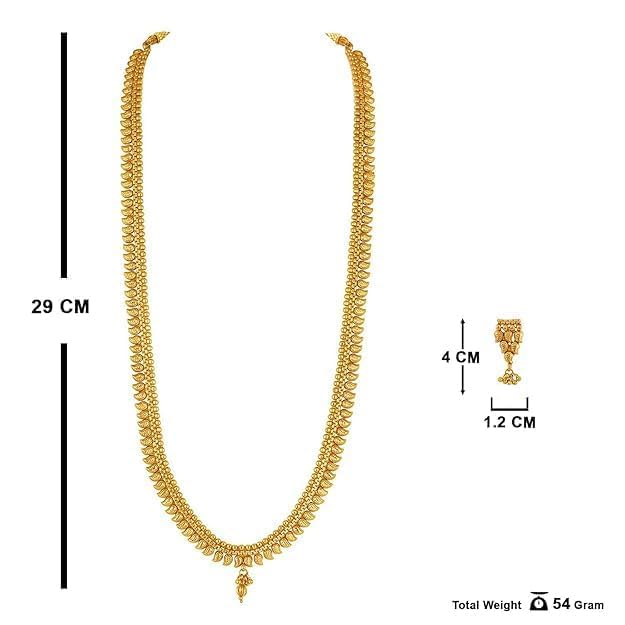 Gold Plated Leaf Collection Long Strand Necklace Set With Adjustable Thread (Gold)