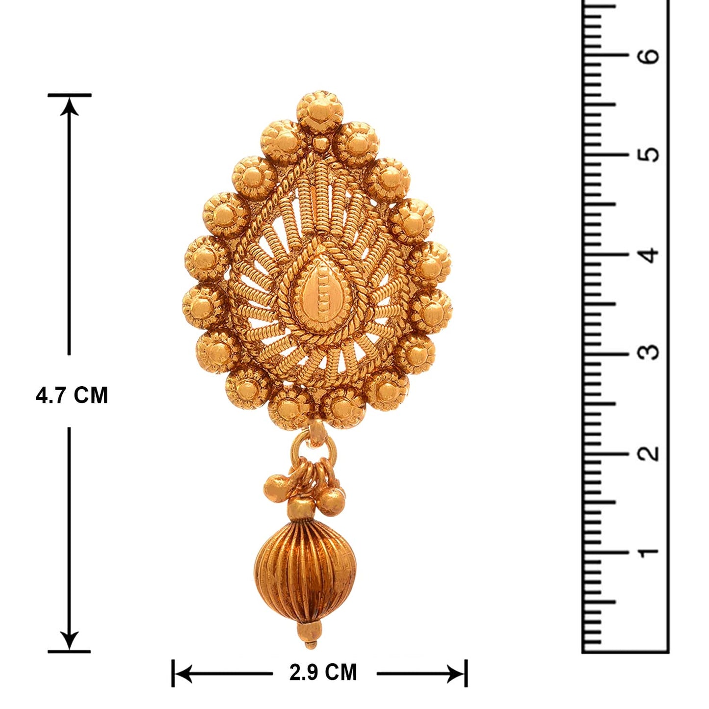 1 Gram Gold Plated Drop Shape Pendant Set With Stud Earrings And Bead Chain .