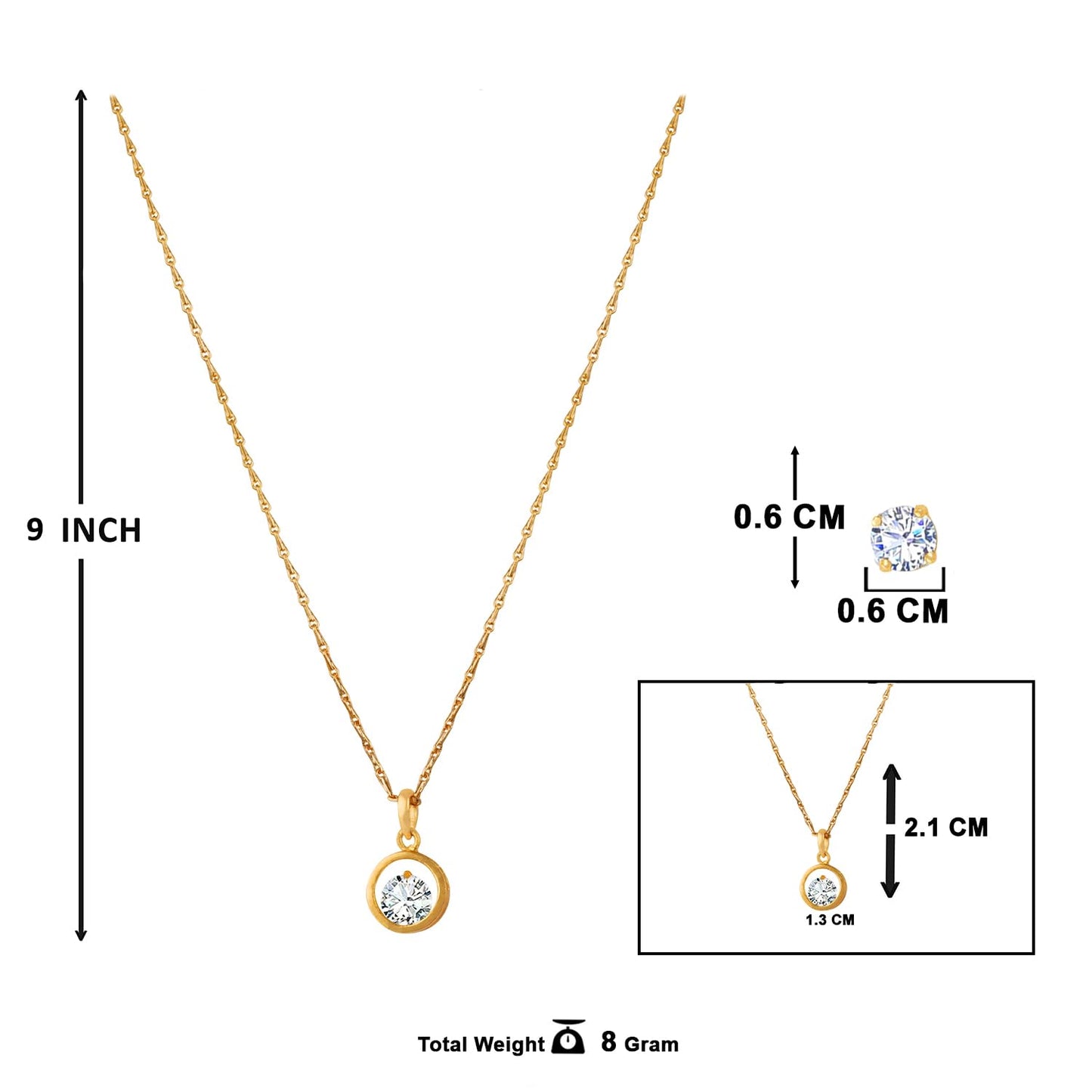 Western Gold Plated Cubic Zircon Center Solitaire Pendant Set .