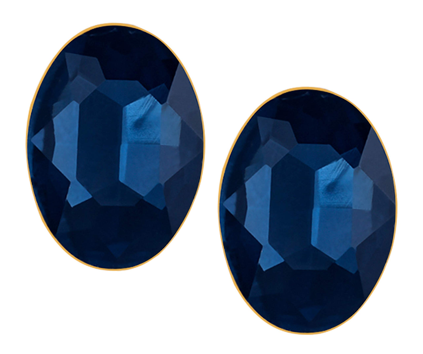 Gold Plated Oval Shape Crystal Pendant Set (Navy Blue) - Love