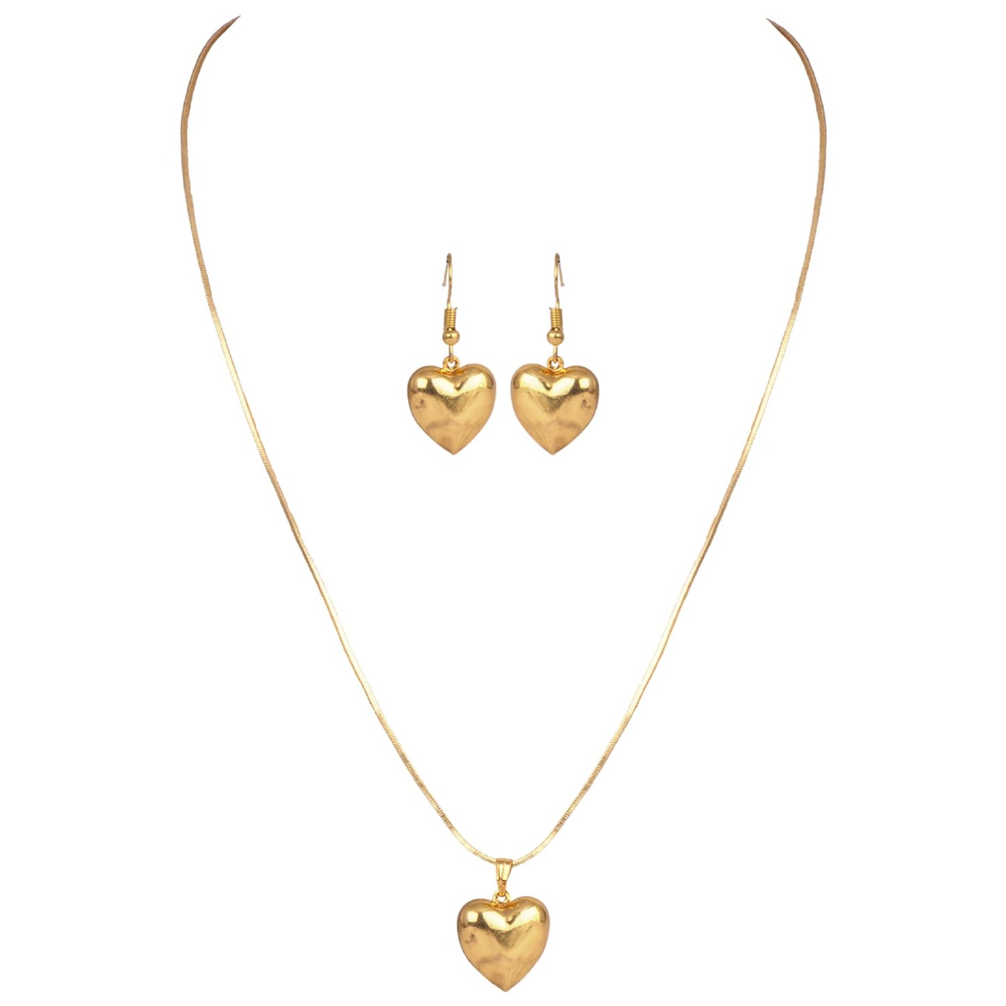 Romantics Day Ideafor Herwomen Wifegirlfriendloverfiancecrush Modern Gold Plated Heart Shaped Pendant With Chain & Earring .