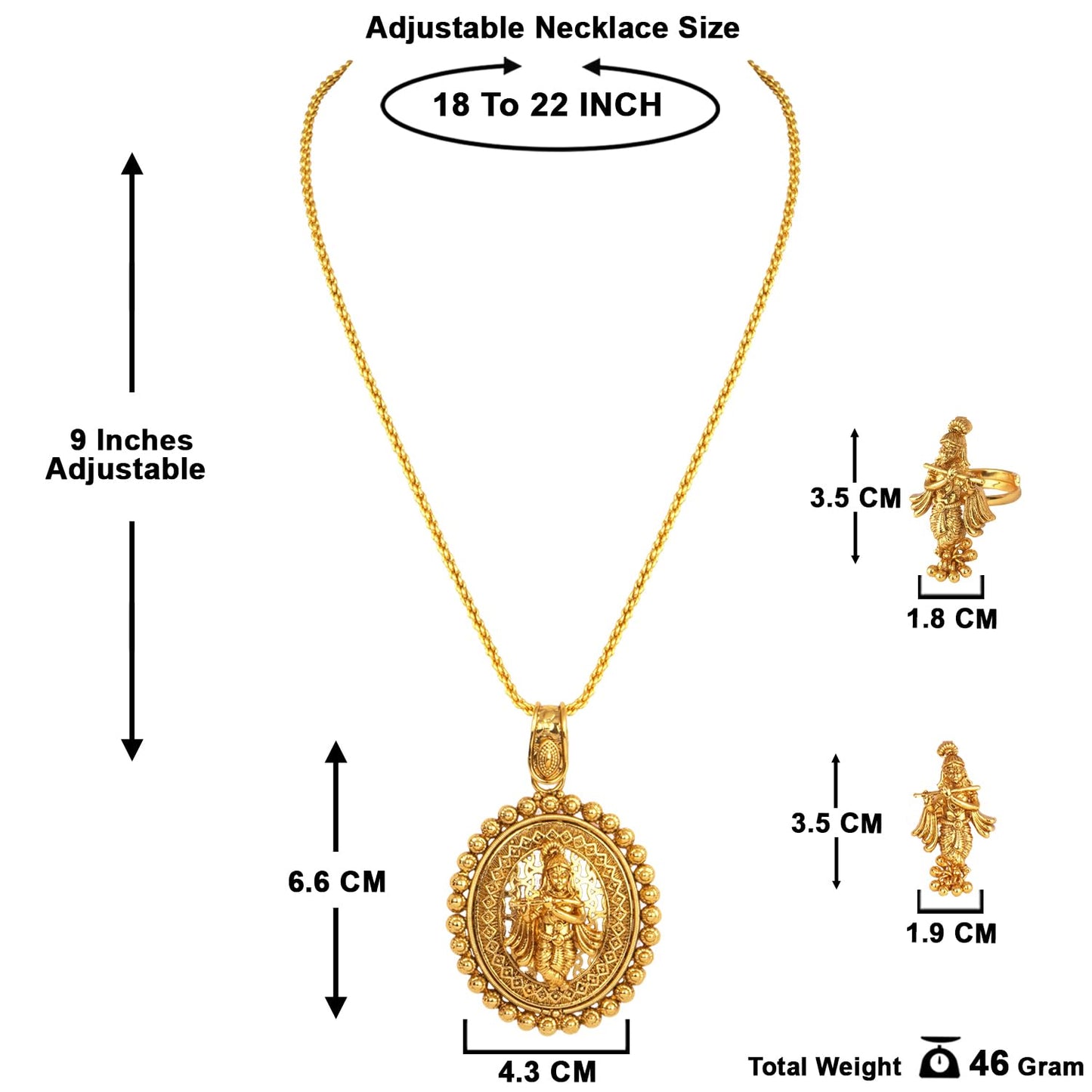 Gold Plated Lord Krishna Pendant Set With Earring & Finger Ring .