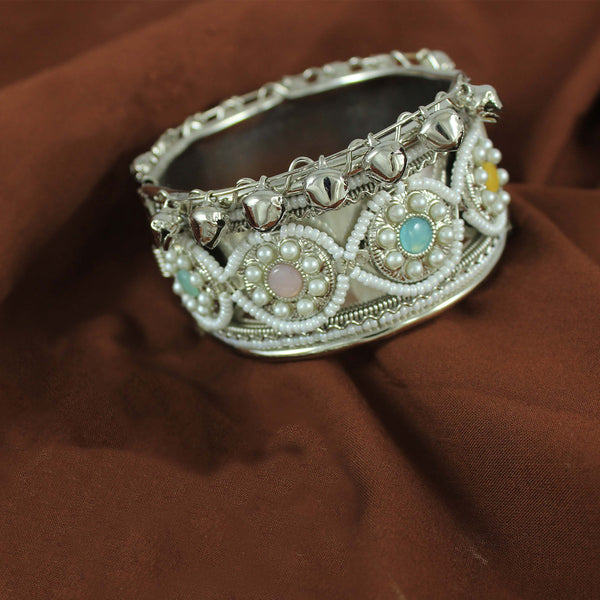 JFL - Jewellery for Less Navratri Special Oxidised Silver Kada Bracelet for Women & Girls--Colorful Stone & Ghungroo