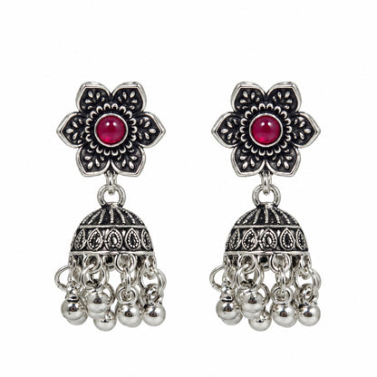 JFL - Jewellery for Less Oxidized German Silver Long Necklace Set with Earrings and Bracelet – Multicolor Stone Tassel Pendant Jewellery Set for Women & Girls, Traditional Ethnic Combo