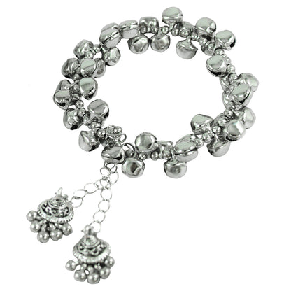 JFL - Jewellery for Less Oxidised Necklace Earrings Bracelet Set with Shell Beads, Multicolour Pom‑Poms & Charm Accents – Traditional Jewellery for Women & Girls – Navratri, Garba, Wedding & Party Use