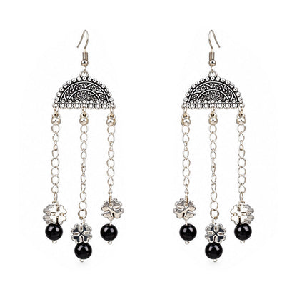 Oxidized German Silver Black Beaded Necklace, Bracelet & Dangle Earrings Set – 3-Piece Ethnic Wire Collar Jewellery Set for Women, Navratri Special