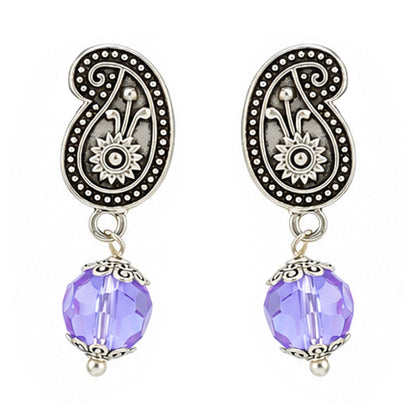 JFL - Jewellery for Less Oxidized German Silver Peacock Pendant Purple Crystal Beads Necklace and Earrings with Bracelet Set for Women | Antique Silver Design Jewellery Set | Navratri Special Traditional Jewellery