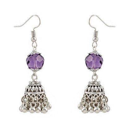JFL - Jewellery for Less Oxidized Silver Lakshmi Pendant Beaded Necklace Earrings with Bracelet Set – Purple Lavender Peach Crystal Beads Jhumka Earring Jewellery Set for Women & Girls