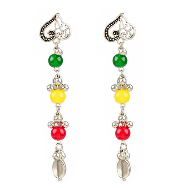 Oxidized German Silver Multicolor Beaded Necklace, Bracelet & Earrings Set – Floral Pendant Ethnic Wire Collar Jewellery Set for Women, Navratri Special