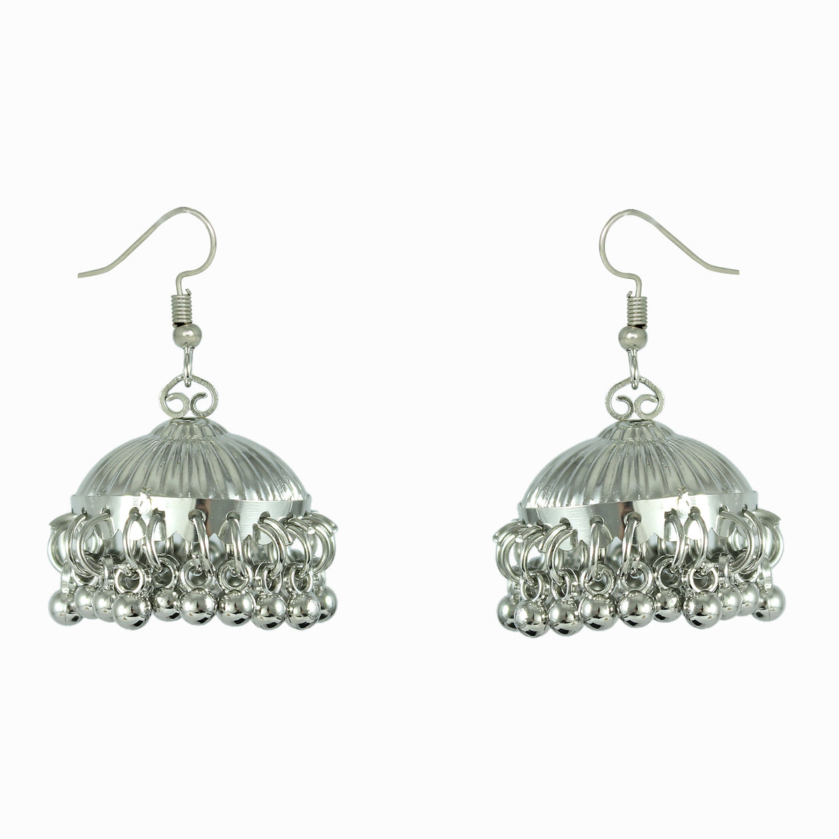 JFL - Jewellery for Less Oxidised Silver-Plated Kada & Earrings Combo for Women & Girls – Antique Finish with White Beads,Multi Stones & Shell-Inspired Danglers – Ethnic Jewellery Set for Navratri